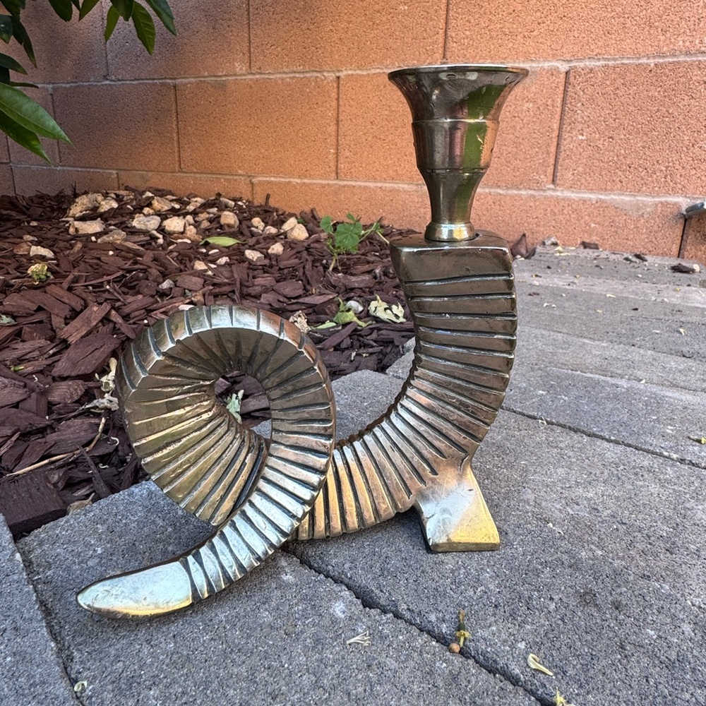 Rams Horn Metal Candle Holder - Gold Tone